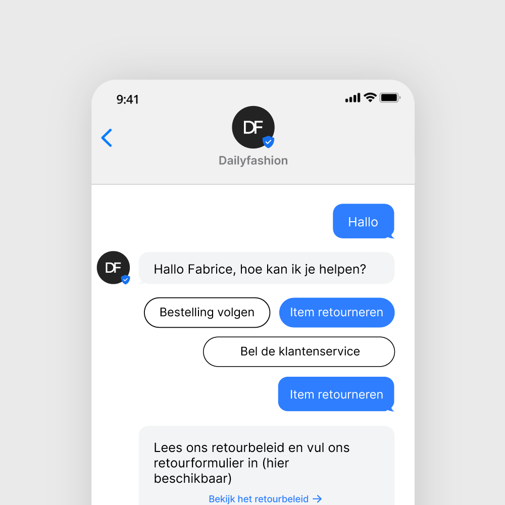 RCS Business Messaging voorbeeld